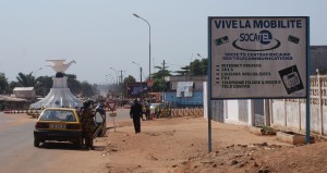 A peace dove on a rond-point, Bangui 2012.